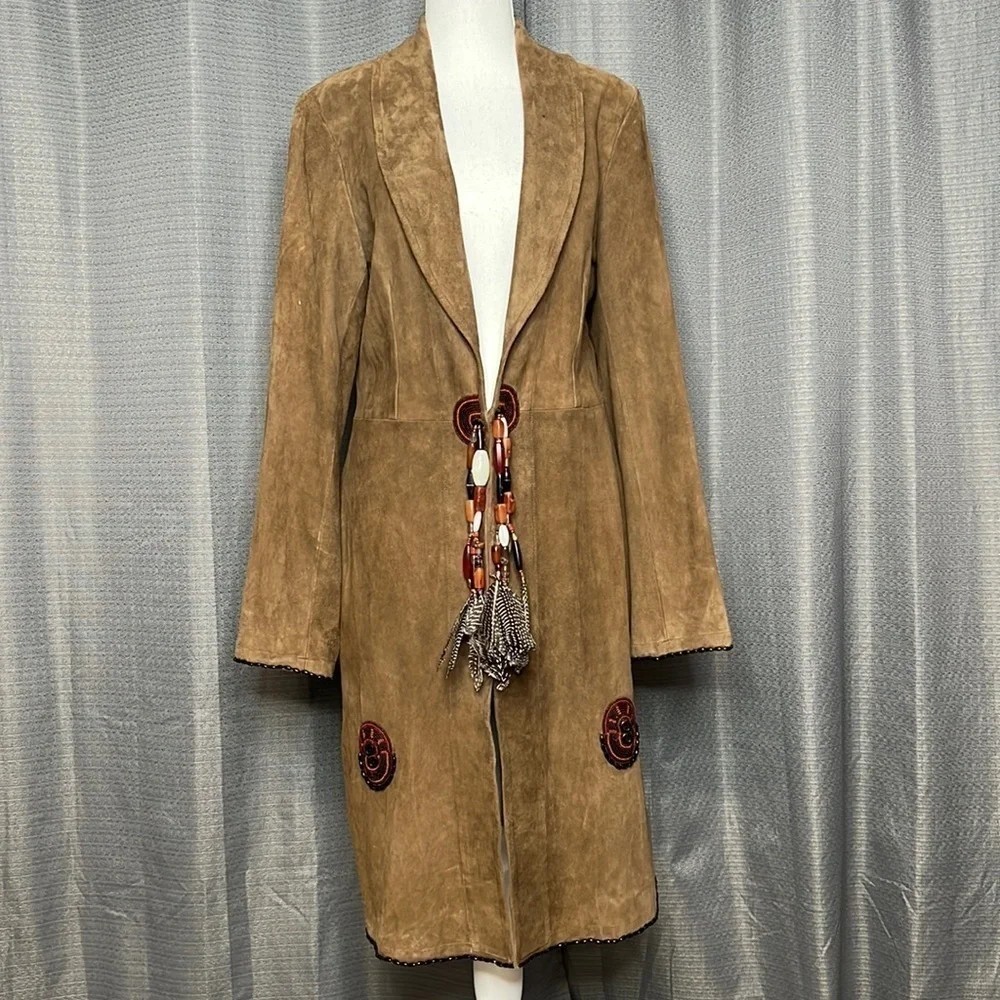 **SOLD** ANNA TRZEBINSKI NTITO COAT TAN SUEDE DUSTER - Picture 1 of 14